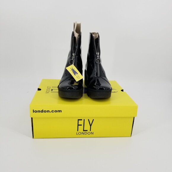 NWY Fly London Patent Leather Zip Front Ankle Boots 37, Goth, Grunge, Whimsigoth - Picture 2 of 12